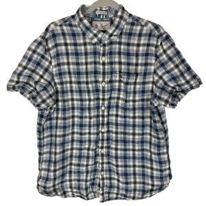 Penguin Shirt Men's XL Blue White Plaid Heritage Slim Fit Short Sleeve Button-Up